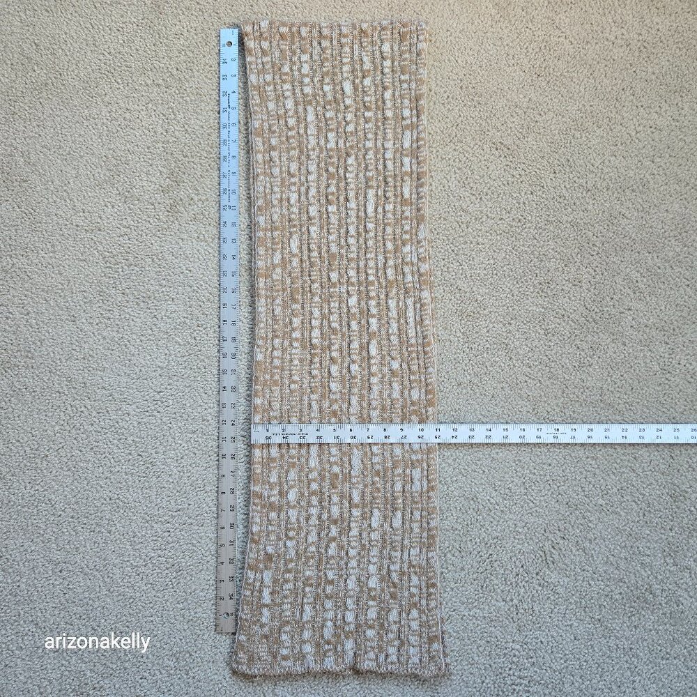 NWOT Marled Cashmere Cable Knit Scarf Tan & Ivory - Picture 2 of 7